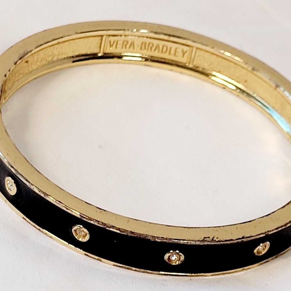 Vera Bradley Gold Black Rhinestone  Enamel Bangle Bracelet